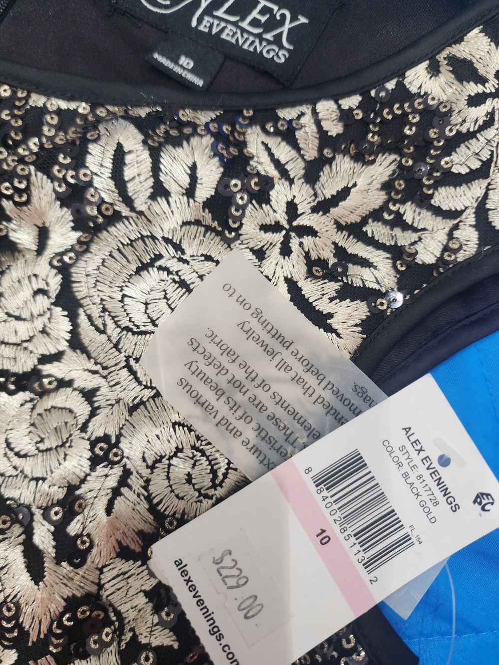 Alex Evenings Black and Gold Beaded Floral Evening Dress - Picture 3 of 3